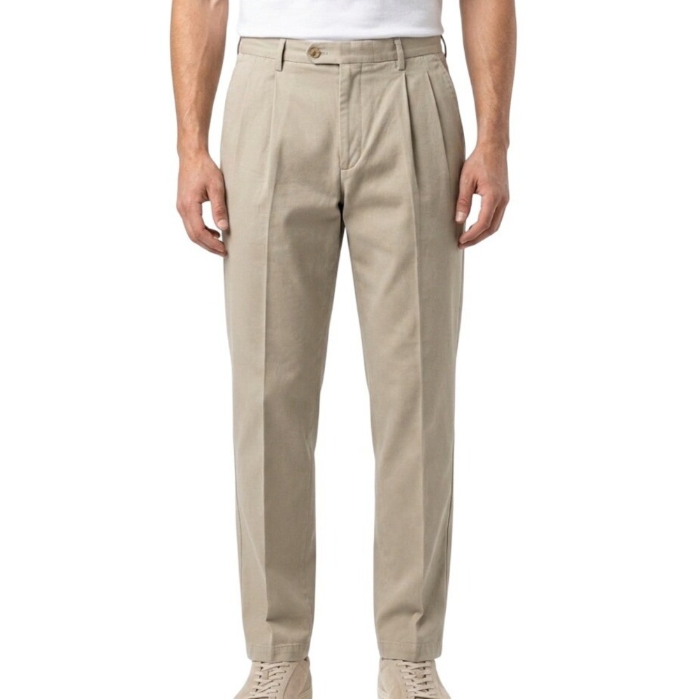 Nat Nast Pleated Trousers Mens 37x34 Cement Beige Silk Cotton Casual Classicwear